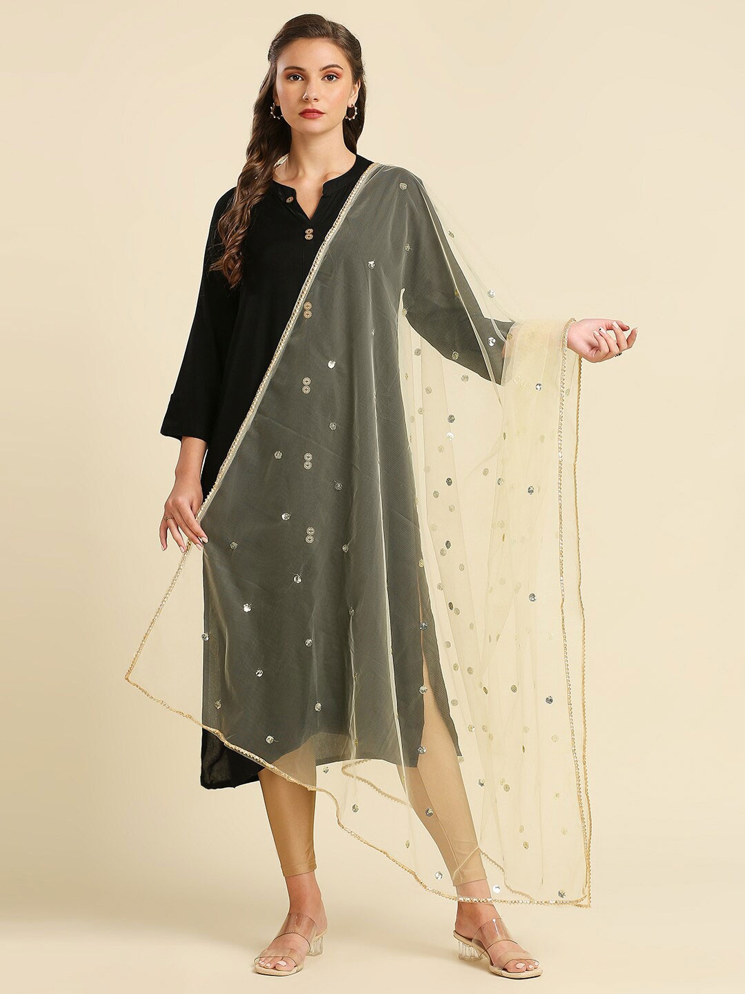 

Dupatta Bazaar Embroidered Dupatta with Sequinned, Beige