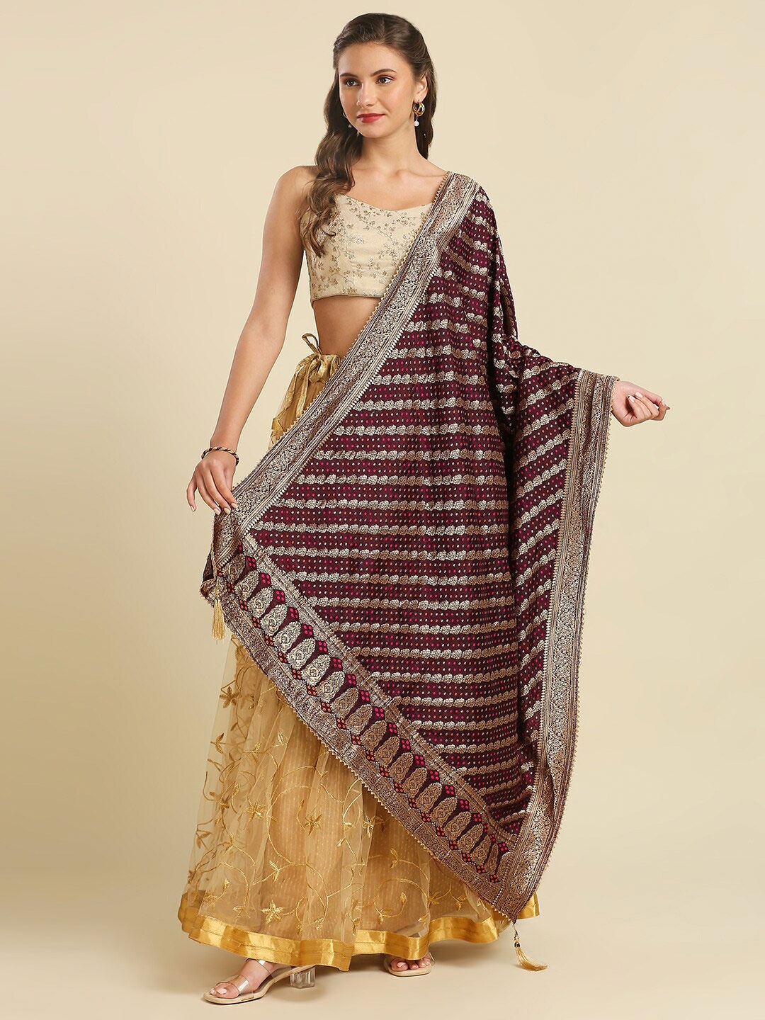 

Dupatta Bazaar Woven Design Silk Dupatta with Zari, Burgundy