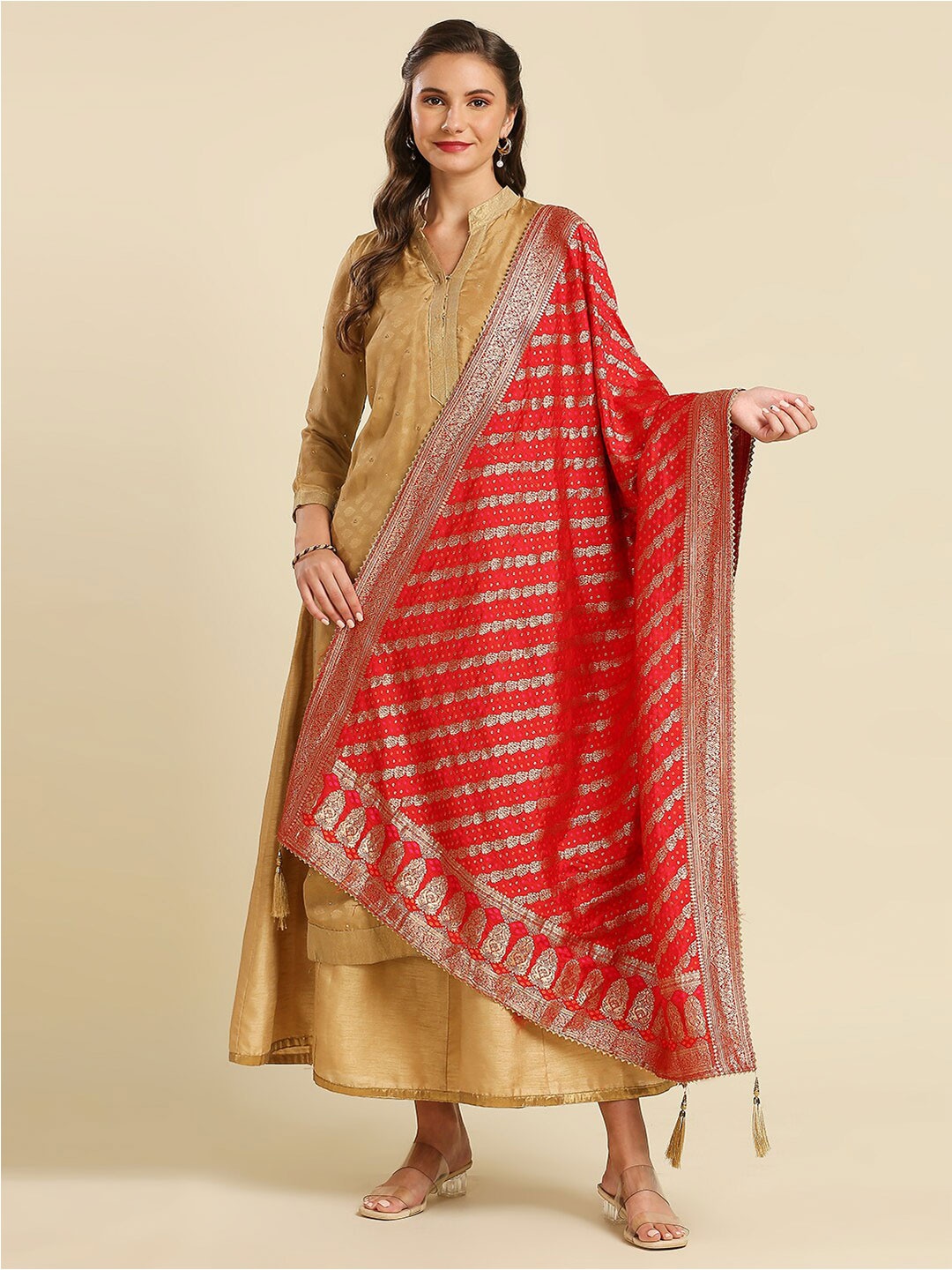 

Dupatta Bazaar Woven Design Silk Dupatta With Zari, Red