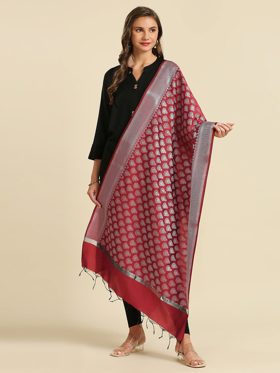 

Dupatta Bazaar Ethnic Motifs Woven Design Dupatta, Red