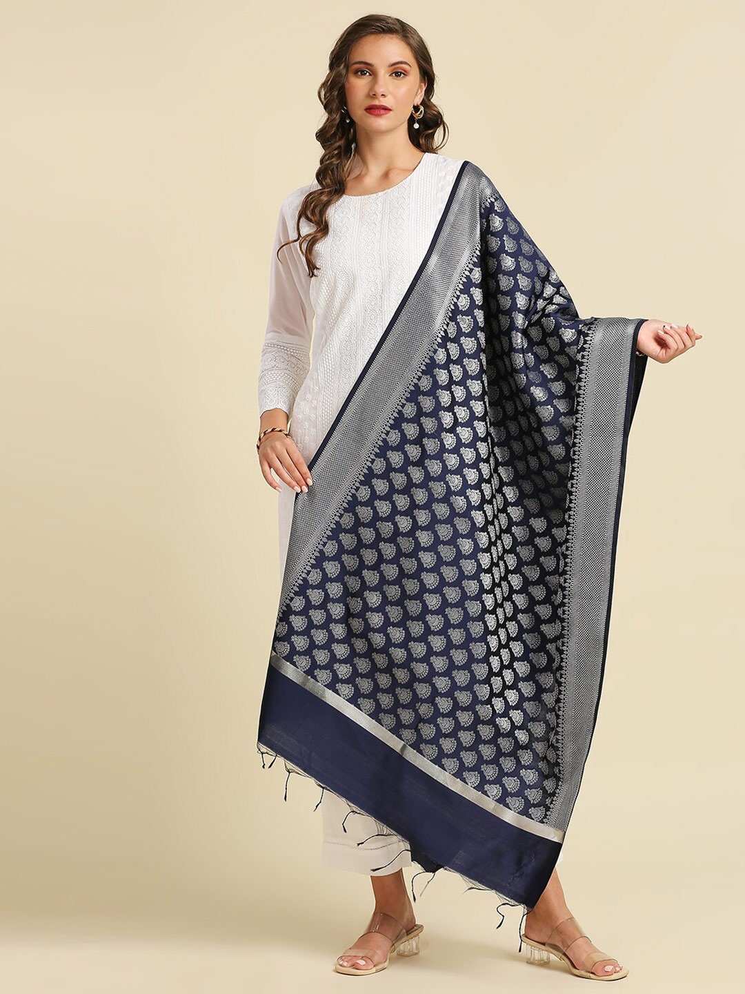 

Dupatta Bazaar Ethnic Motifs Woven Design Dupatta, Navy blue
