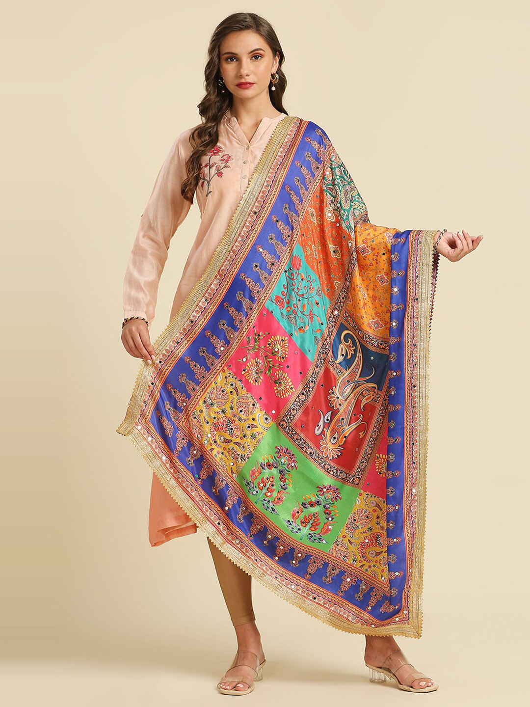 

Dupatta Bazaar Ethnic Motifs Printed Dupatta with Mirror Work, Blue