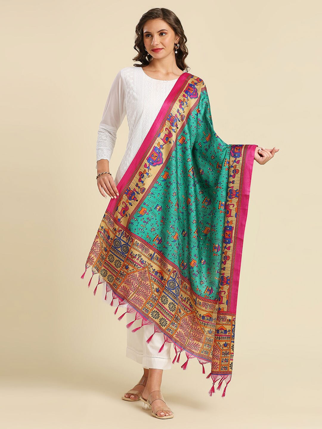 

Dupatta Bazaar Ethnic Motifs Printed Art Silk Dupatta, Green