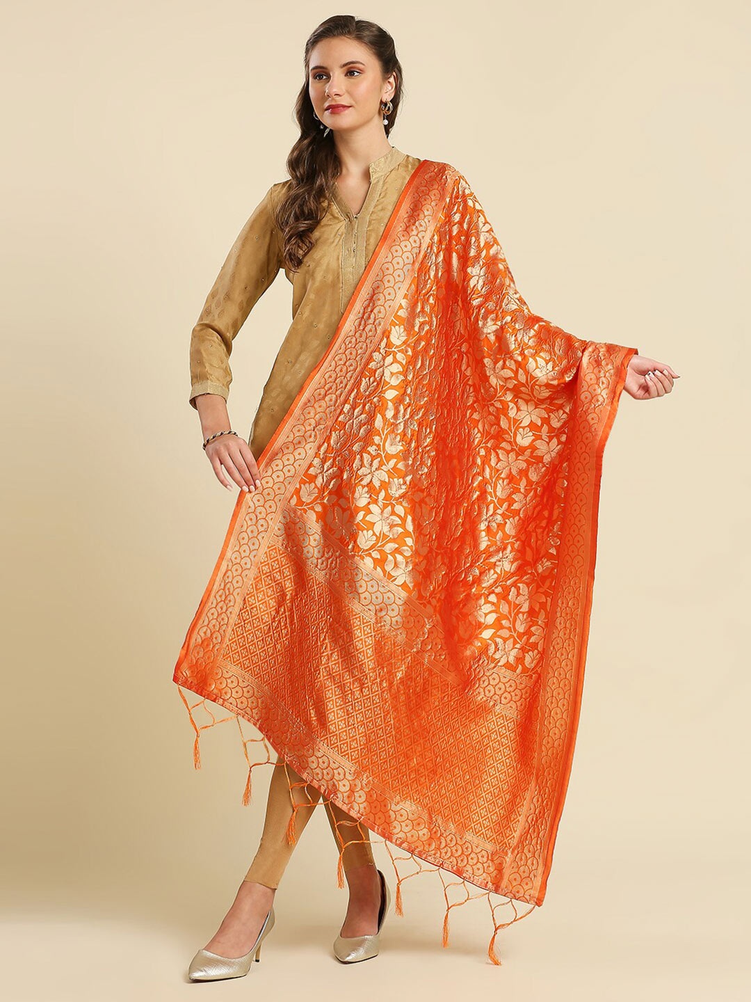 

Dupatta Bazaar Floral Woven Design Dupatta, Orange