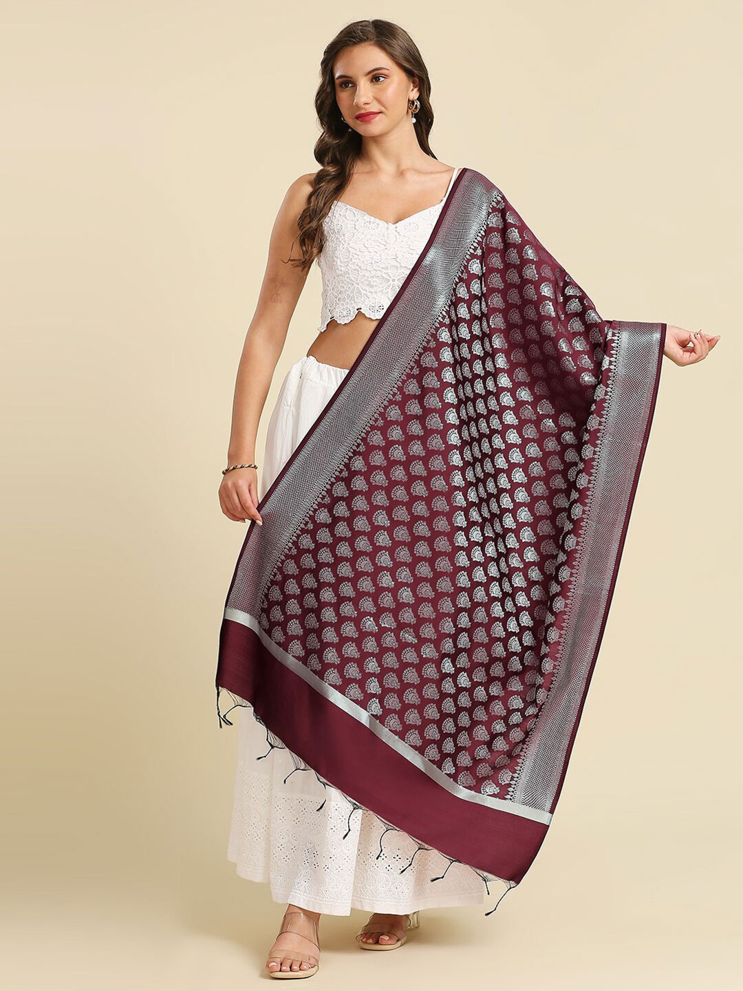 

Dupatta Bazaar Ethnic Motifs Woven Design Dupatta, Maroon