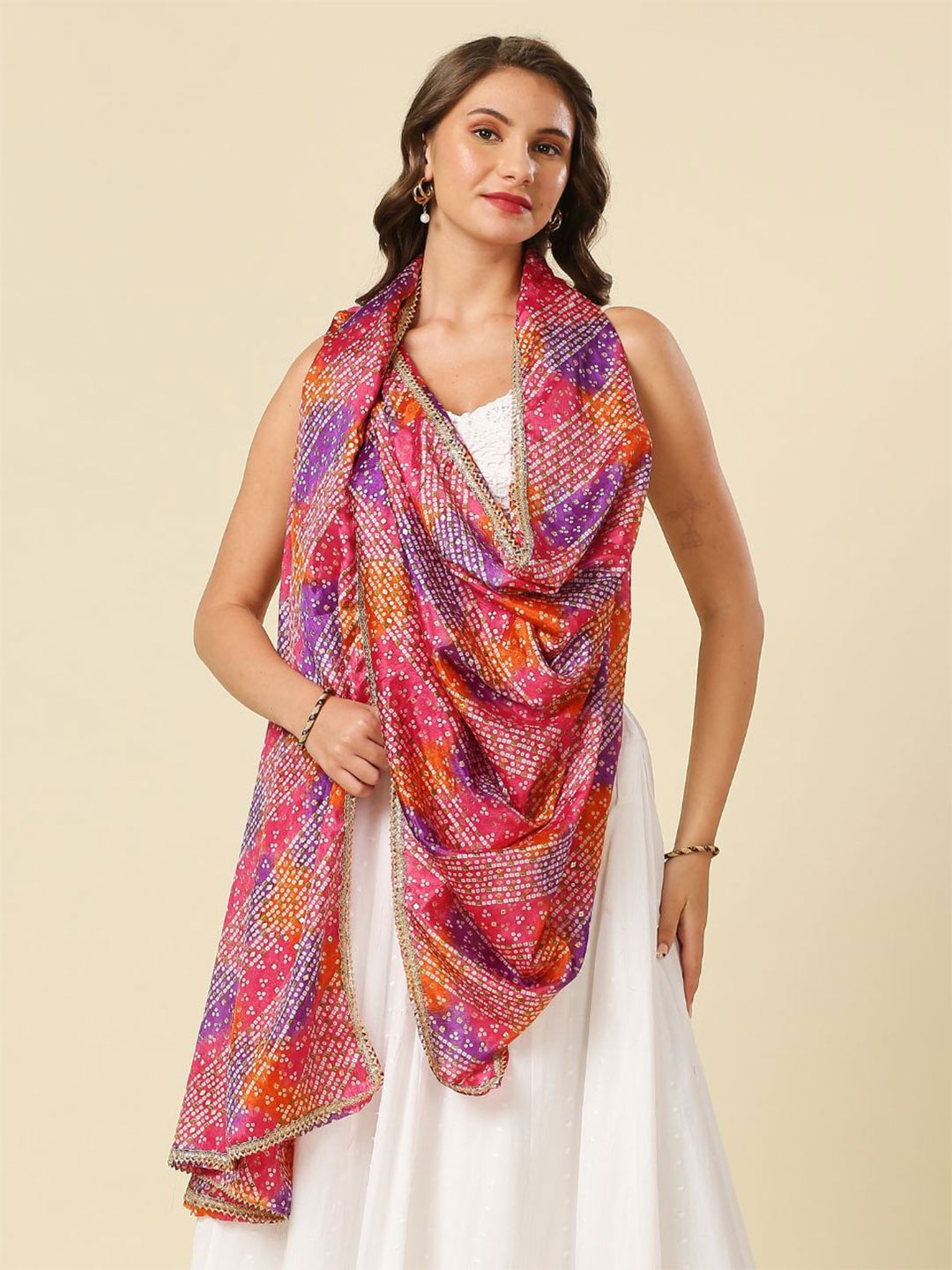 

Dupatta Bazaar Bandhani Printed Dupatta, Pink