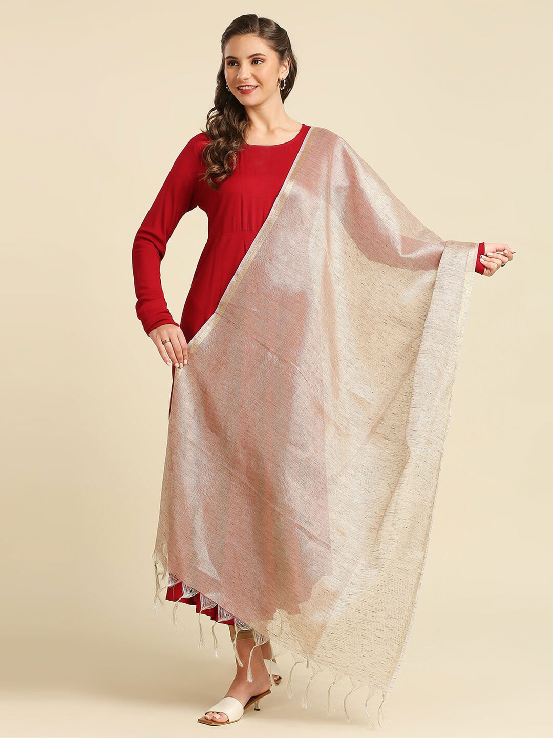 

Dupatta Bazaar Tasselled Banarasi Silk Dupatta, Copper