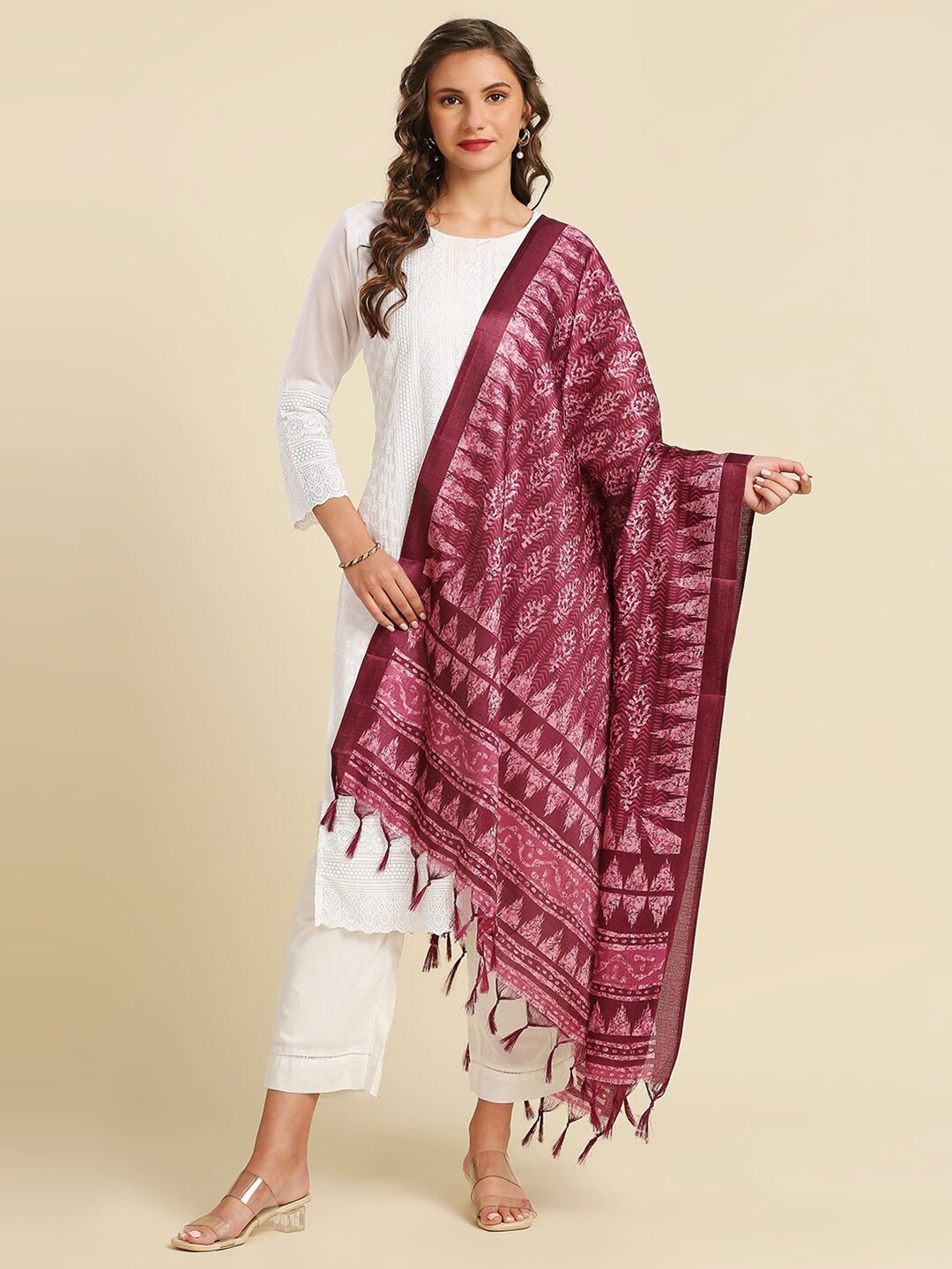 

Dupatta Bazaar Ethnic Motifs Printed Batik Dupatta, Burgundy