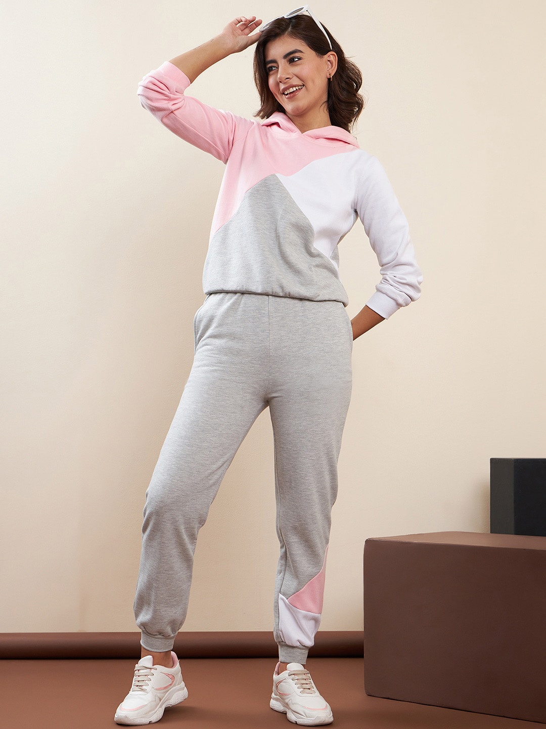 

StyleStone Colourblocked Fleece Hooded Tracksuits, Pink