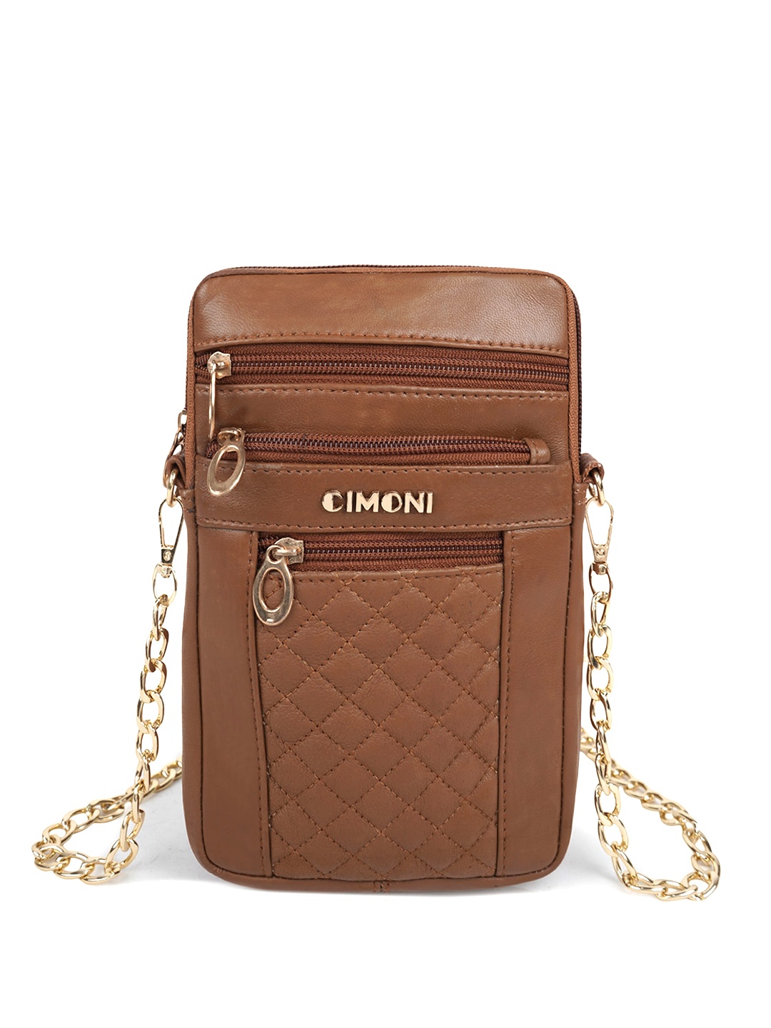 

CIMONI Textured Leather Structured Sling Bag, Tan