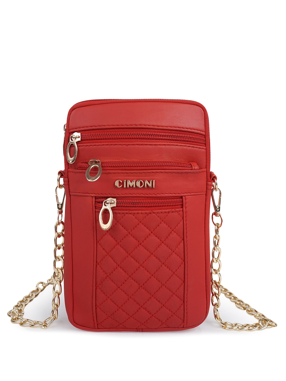 

CIMONI Textured Leather Structured Sling Bag, Red