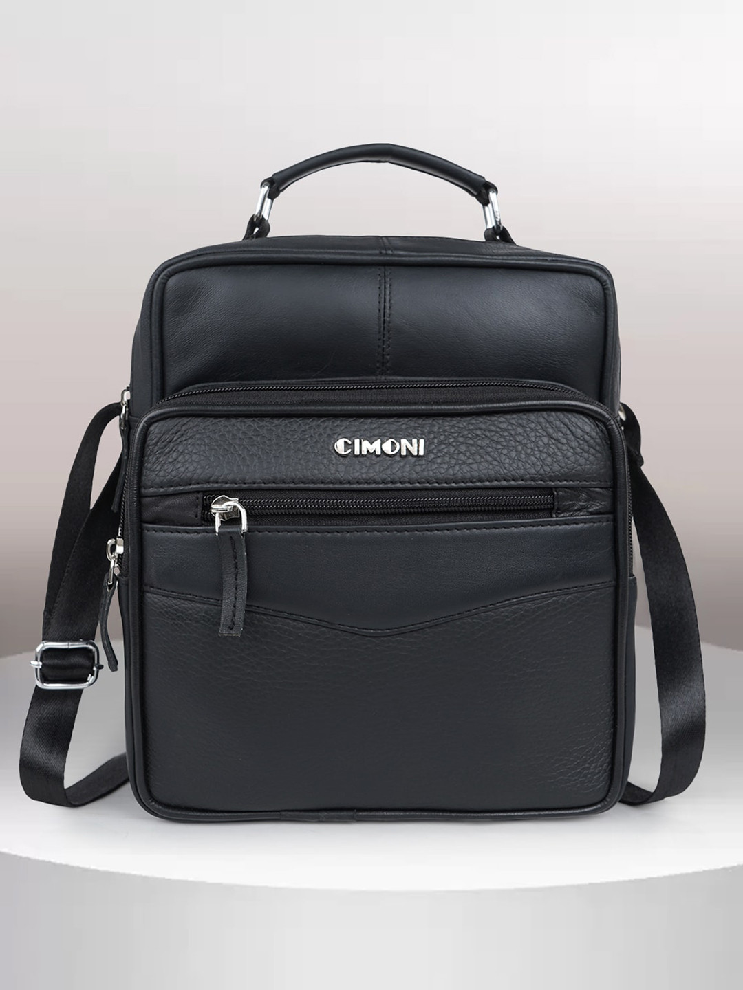 

CIMONI Leather Bowling Satchel, Black