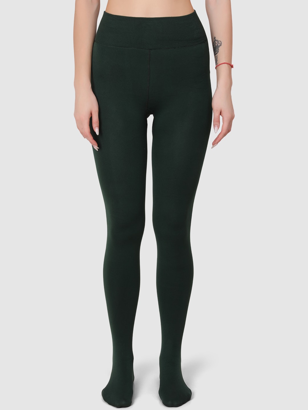 

BRACHY High-Rise Slim Fit Fur Thermal Stockings, Green