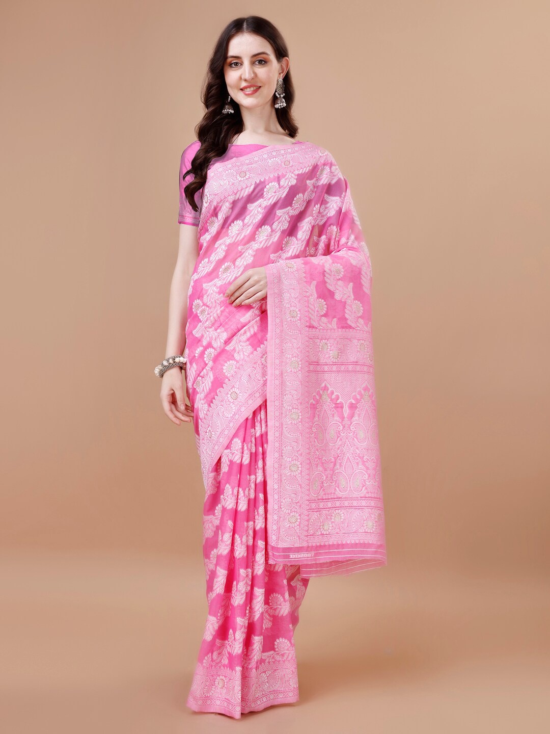 

MAGMINA Ethnic Motifs Woven Design Zari Art Silk Banarasi Saree, Pink