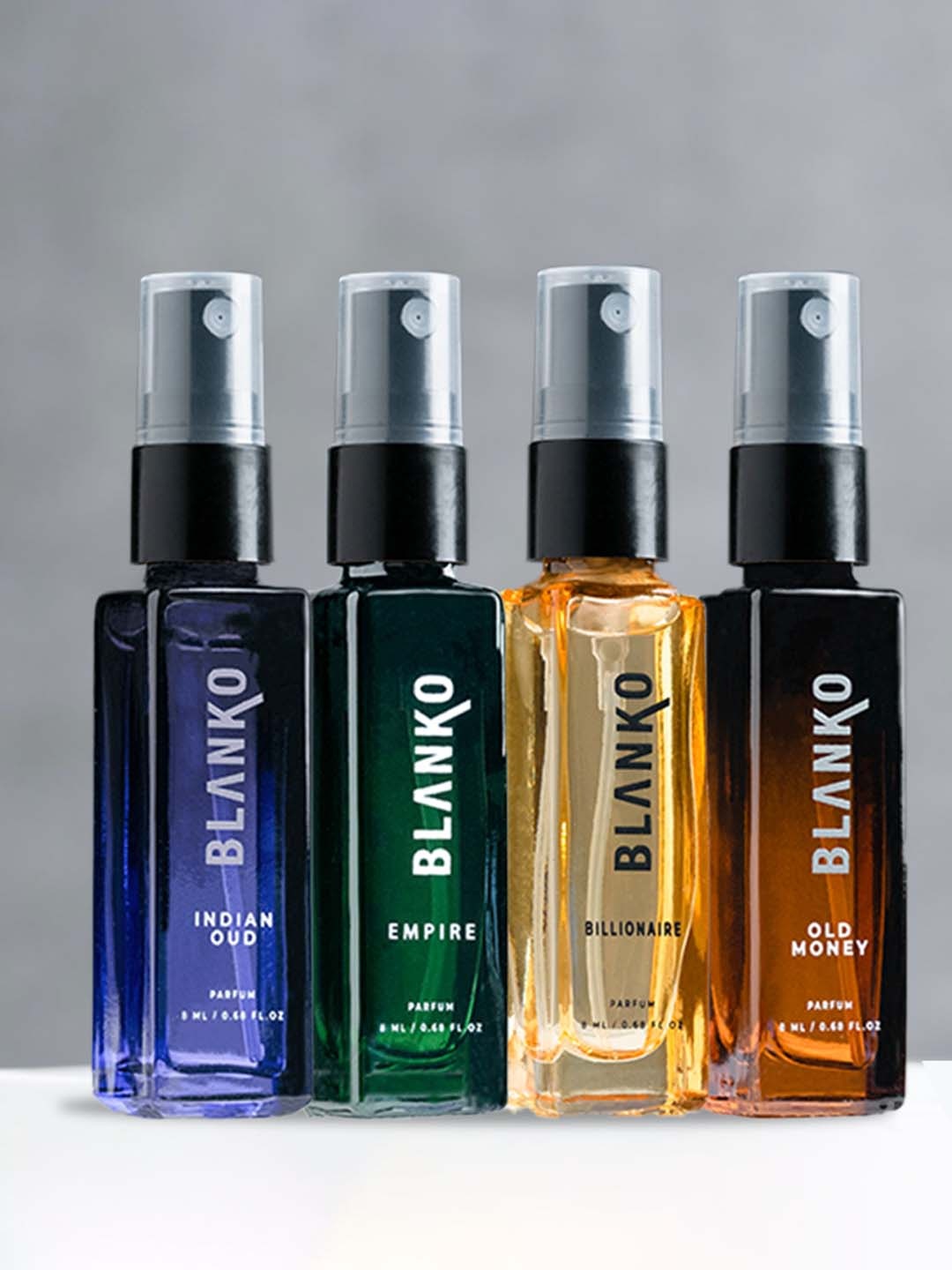 

BLANKO Men Set of 4 TLT Parfum - Billionaire-Old Money-Empire-Indian Oud - 8ml Each, Purple