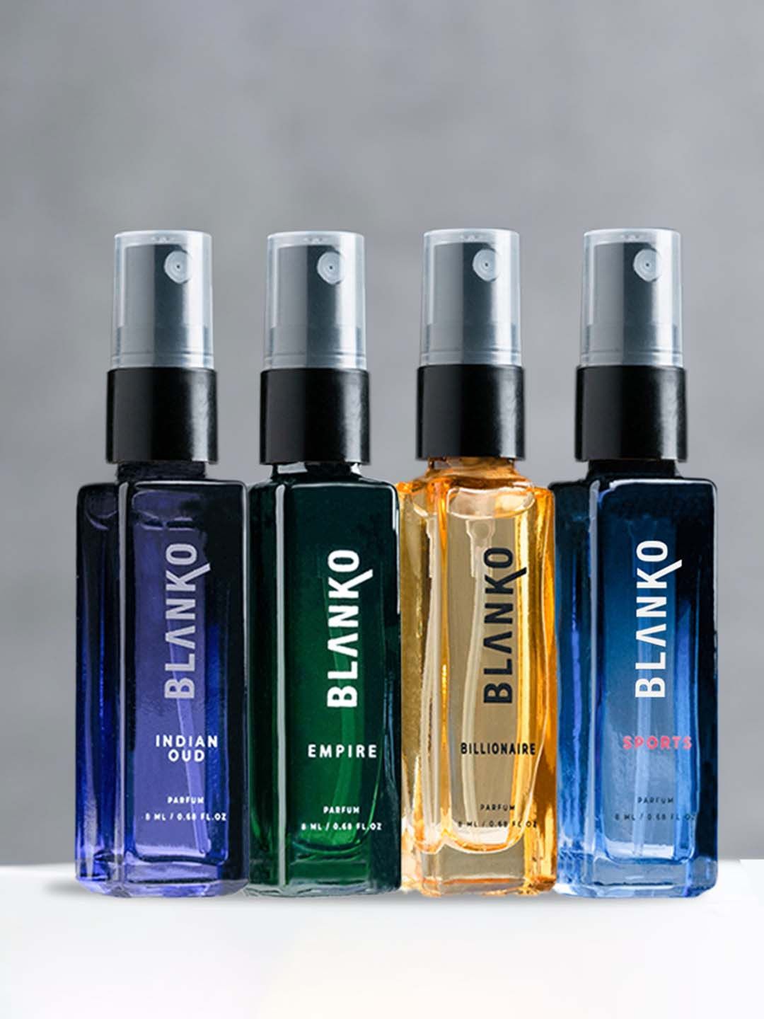 

BLANKO Men Set of 4 TLT Parfum - Billionaire-Sports-Empire-Indian Oud - 8ml Each, Turquoise blue