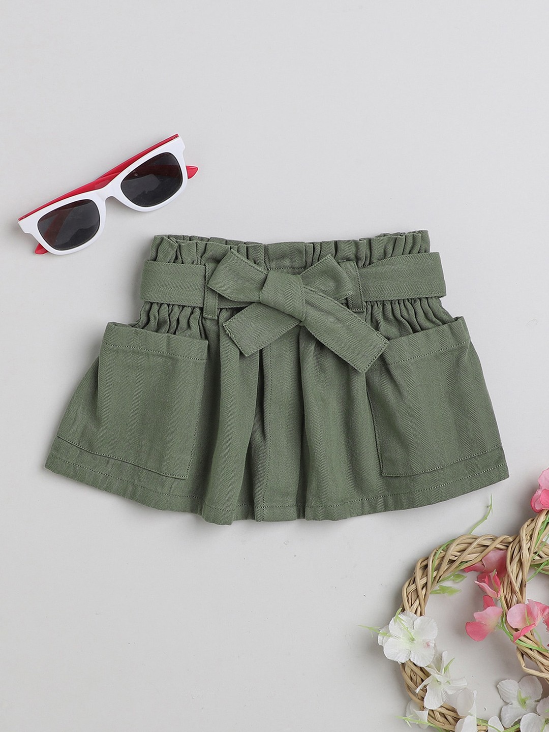 

MANET Girls Pure Cotton Flared Skirts, Green