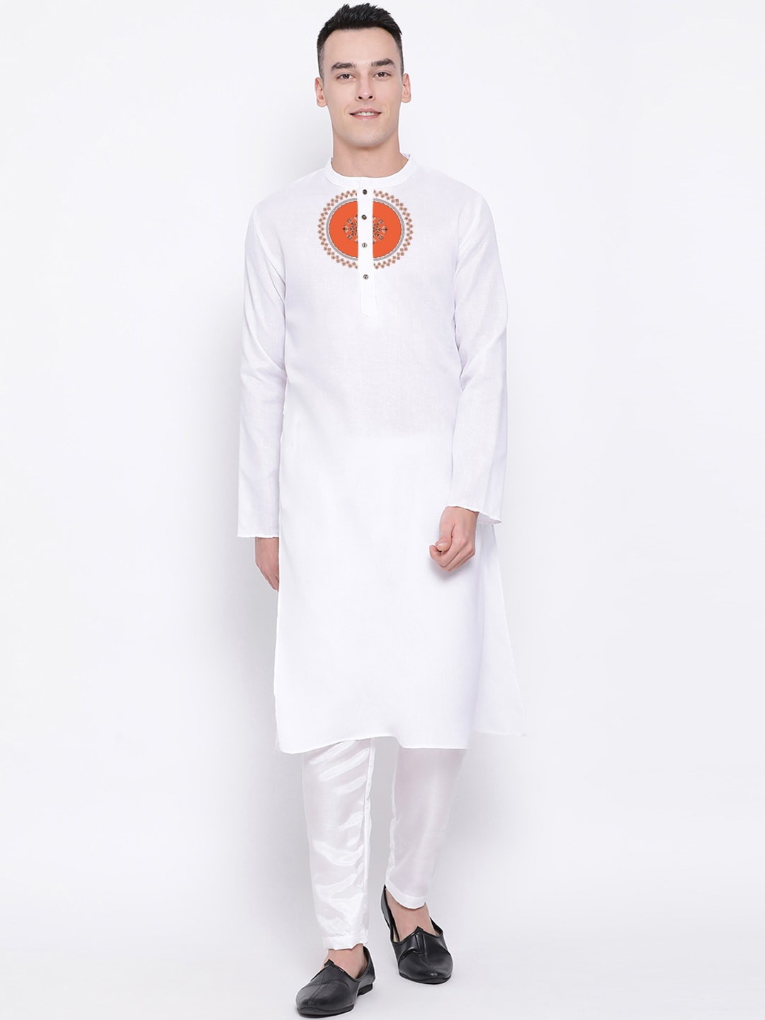 

DEVOILER Ethnic Motifs Printed Straight Mandarin Collar Kurta, White