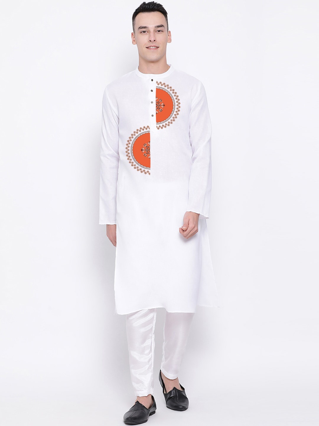 

DEVOILER Ethnic Motif Printed Mandarin Collar Straight Kurta, White