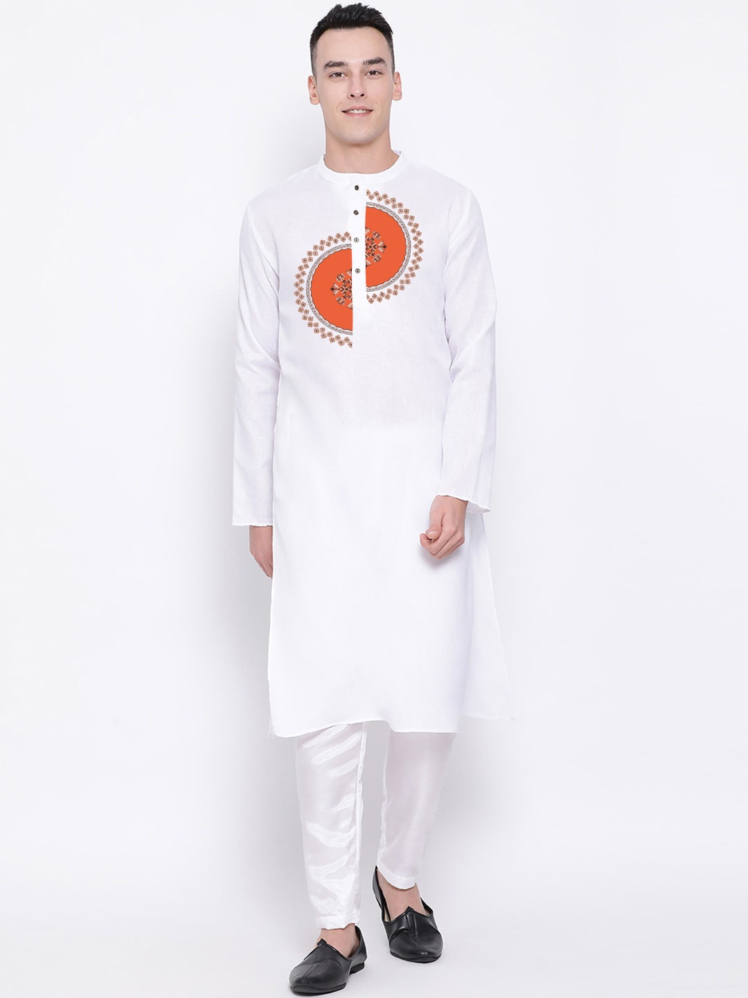 

DEVOILER Ethnic Motif Printed Mandarin Collar Straight Kurta, White