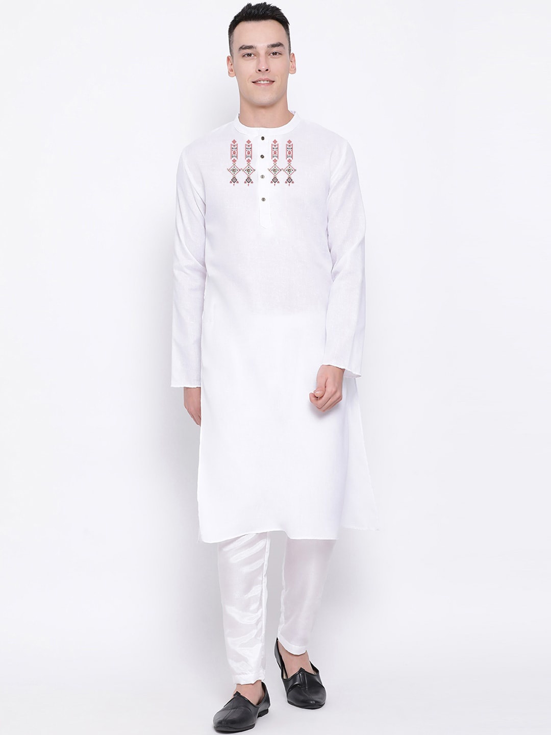 

DEVOILER Ethnic Motif Printed Mandarin Collar Straight Kurta, White