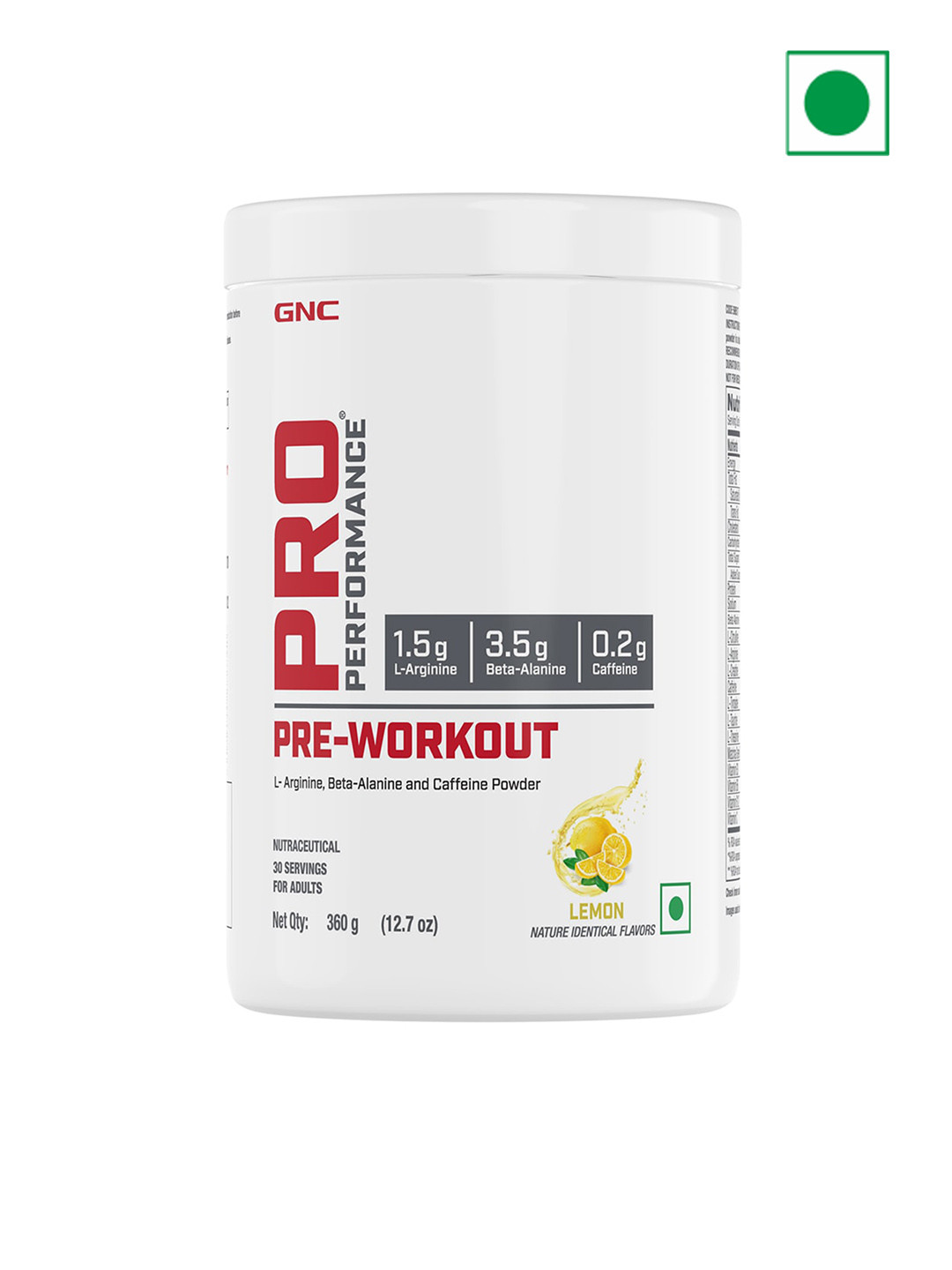 

GNC Pro Performance Pre-Workout Lemon Flavour Powder - 360 gms, White