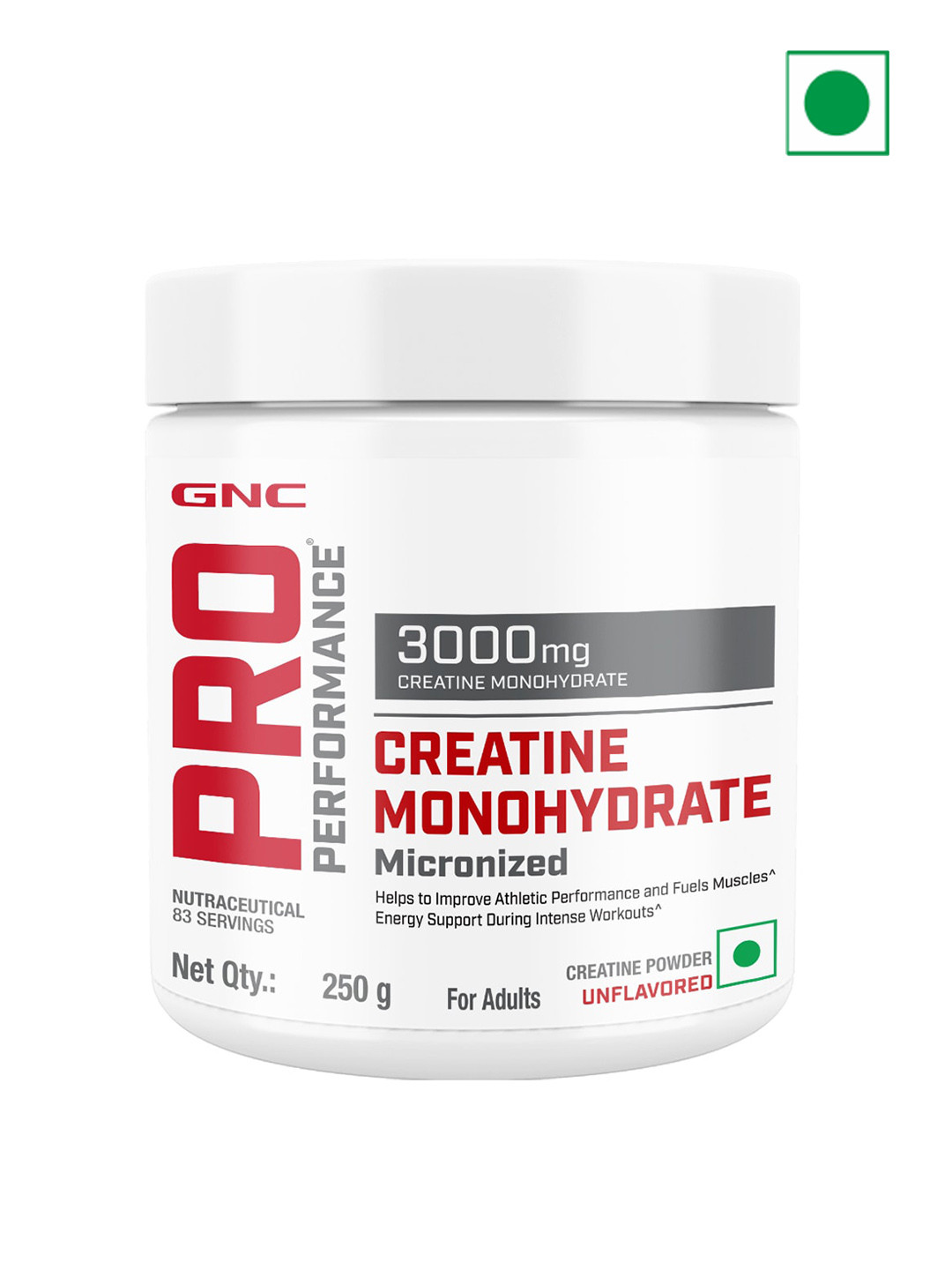 

GNC Pro Performance Unflavoured Creatine Monohydrate Micronized Powder - 250 gms, White