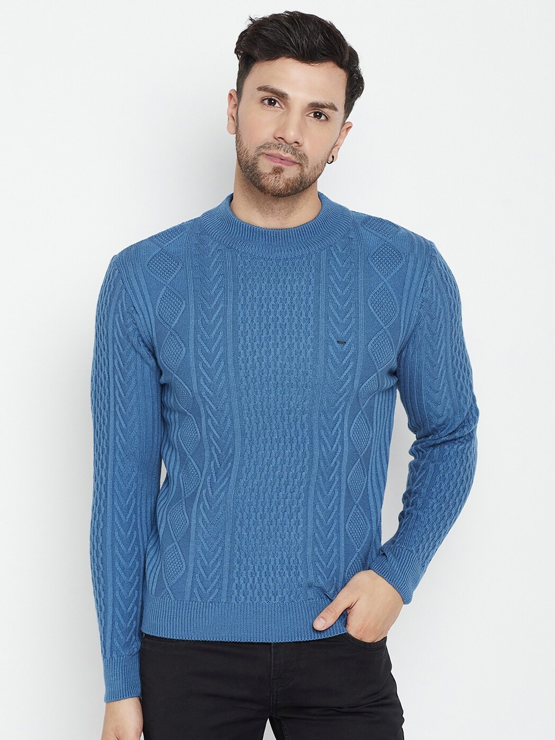 

Okane Cable Knit Pullover Acrylic Sweater, Blue