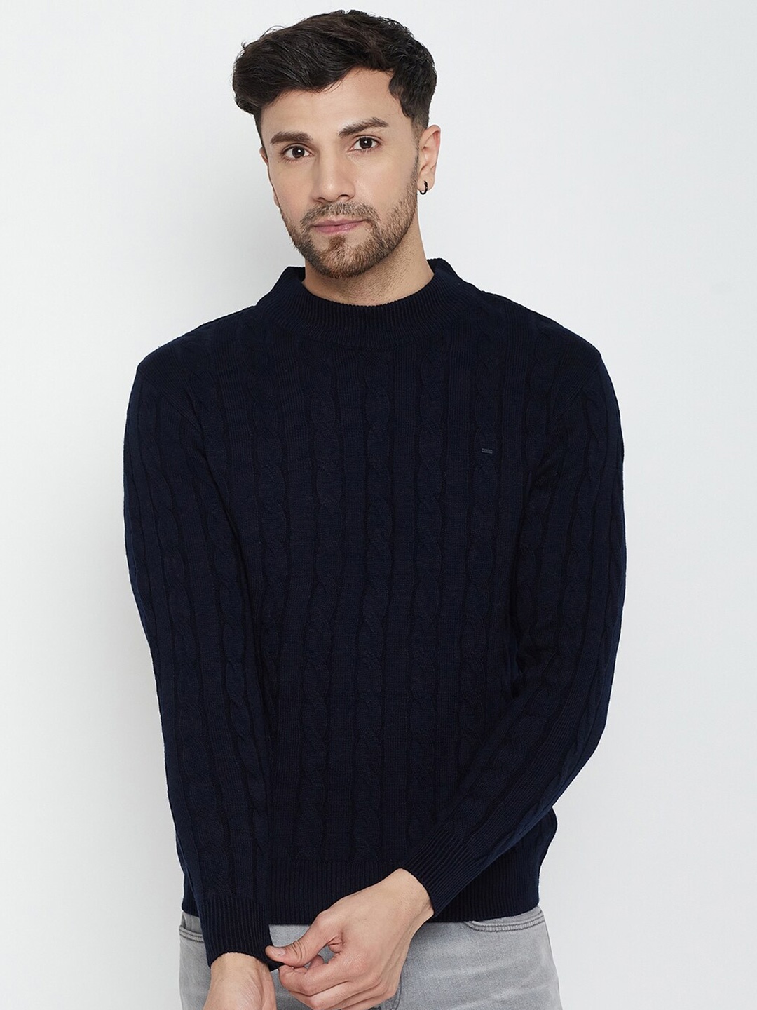 

Okane Cable Knit Pullover Acrylic Sweater, Navy blue