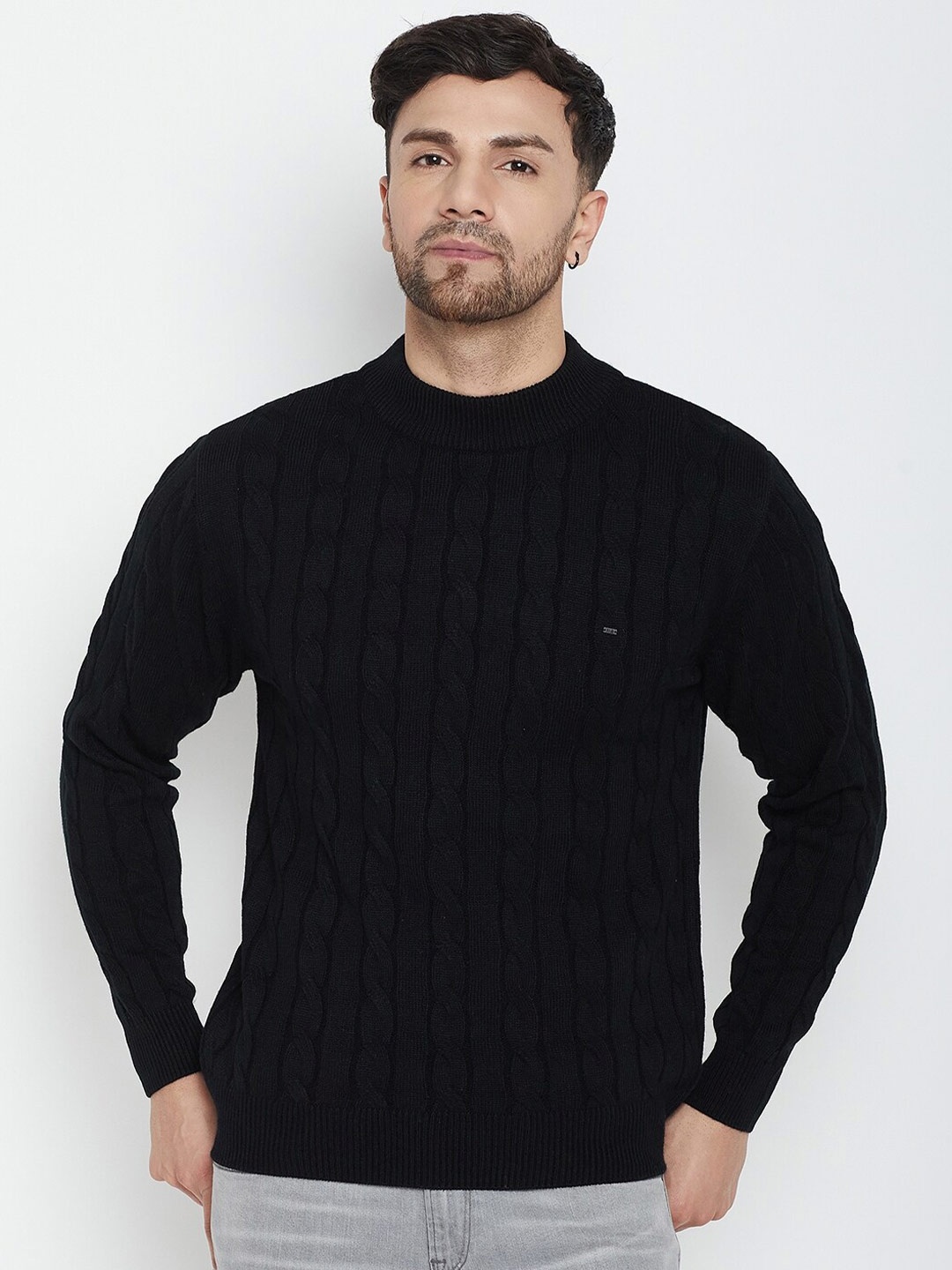 

Okane Cable Knit Pullover Acrylic Sweater, Black