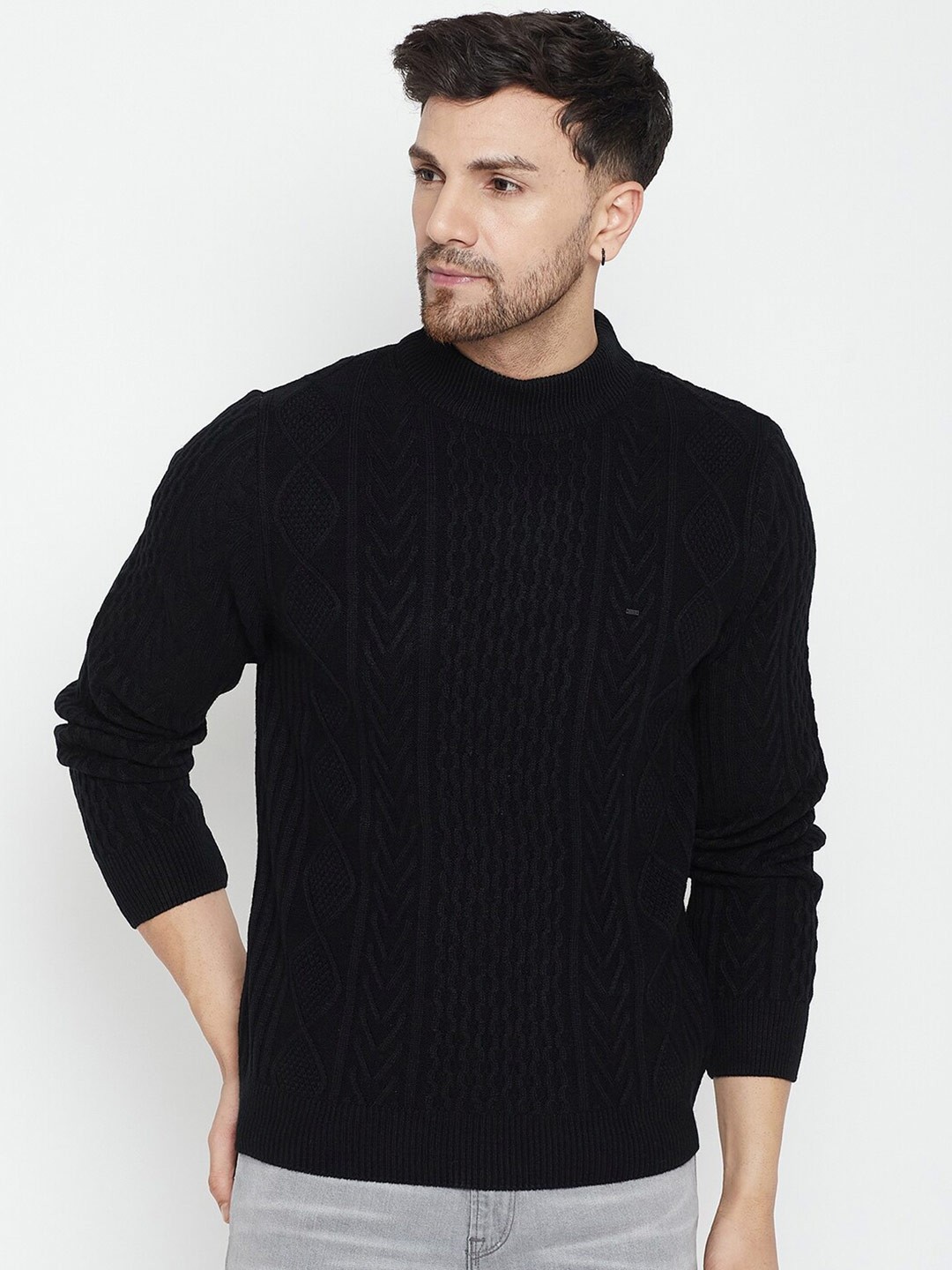 

Okane Cable Knit Pullover Acrylic Sweater, Black