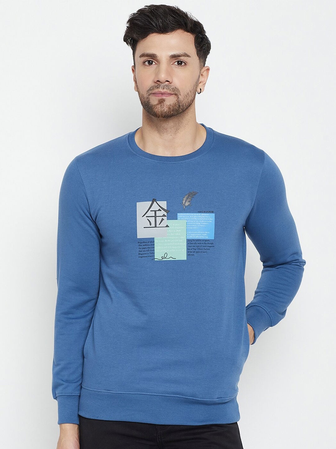 

Okane Typography Printed Pullover Cotton Sweatshirt, Blue