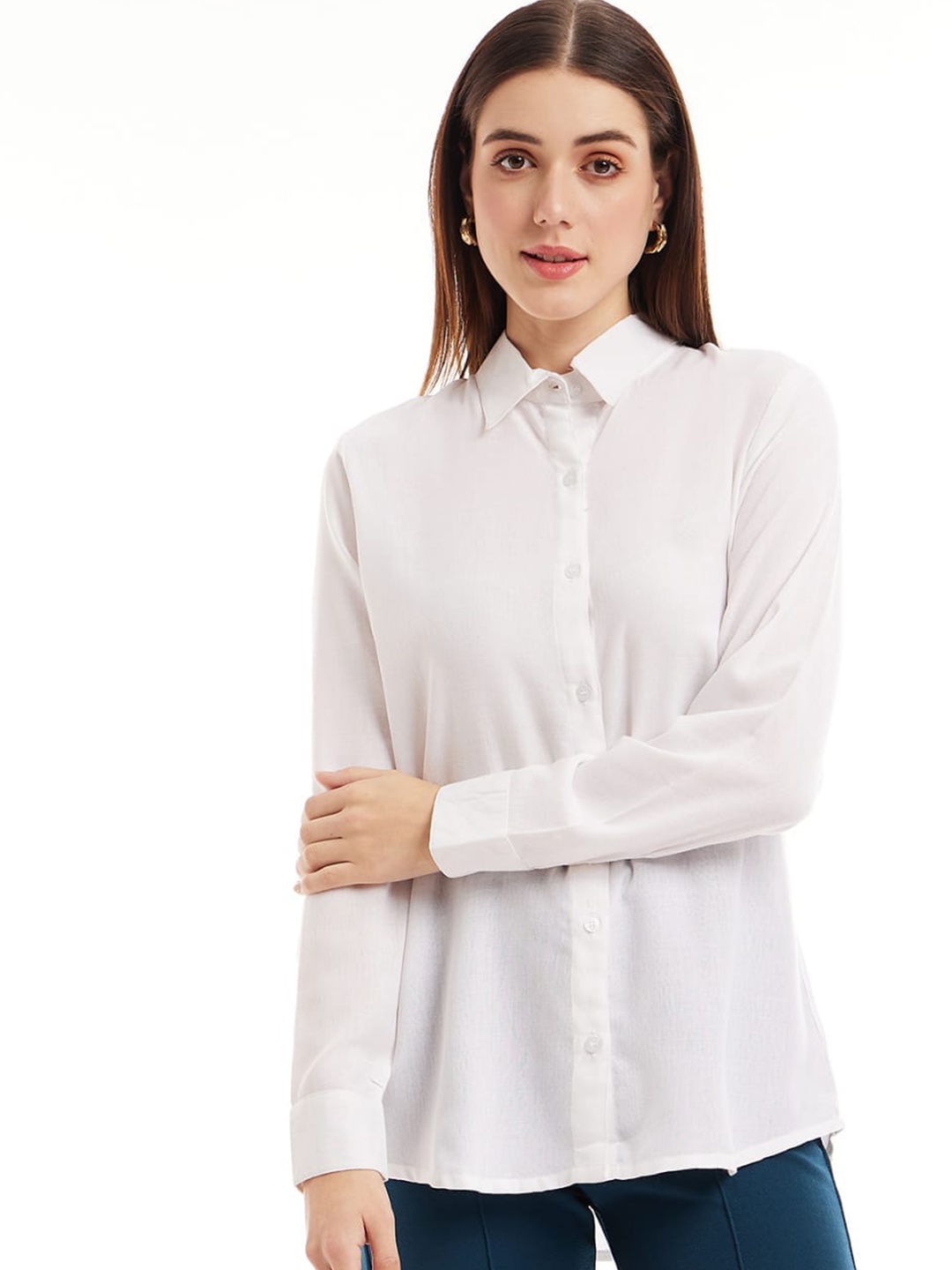 

all about you Spread Collar Oversized Casual Shirt, White