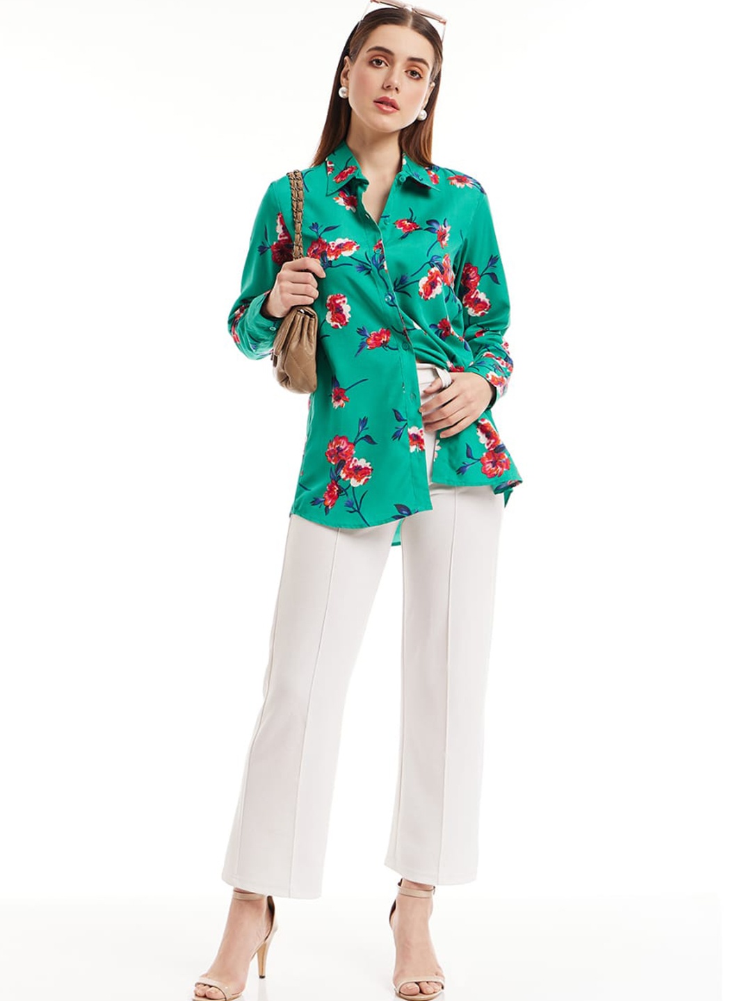 

all about you Floral Printed Crepe Casual Shirt, Green