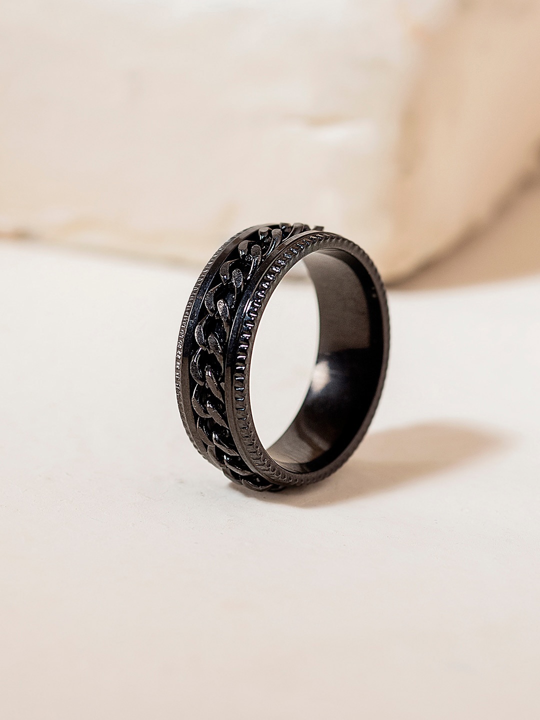 

WROGN Stainless Steel Band Finger Ring, Black