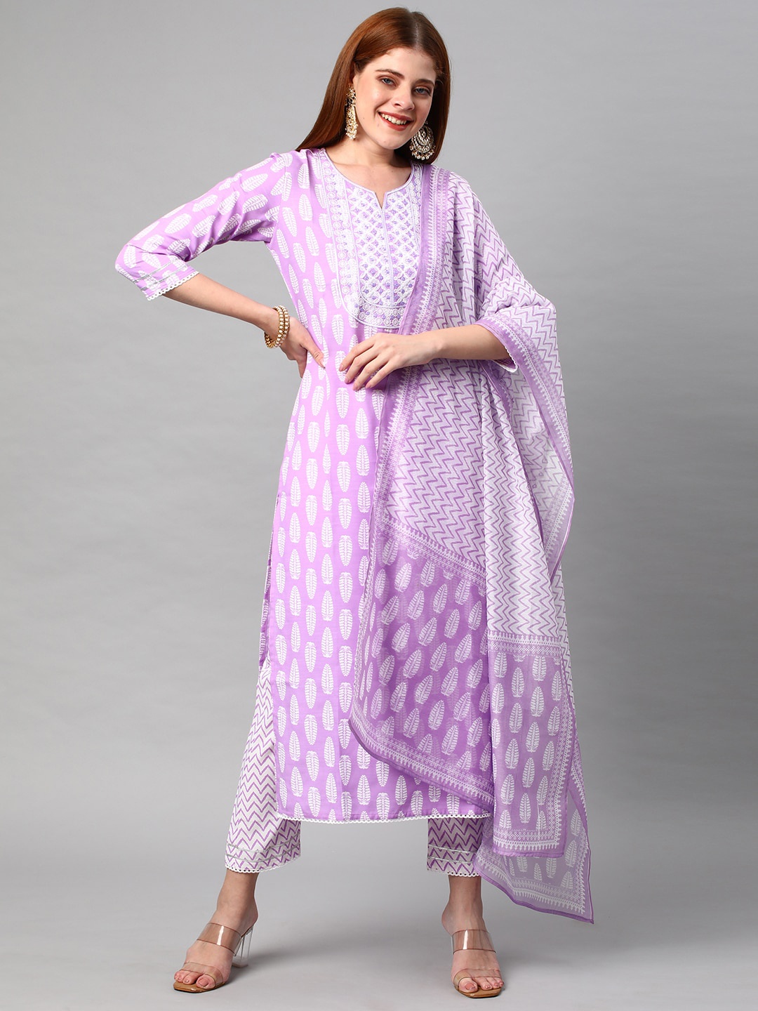 

KALINI Ethnic Motifs Printed Regular Kurta With Trousers & Dupatta, Purple