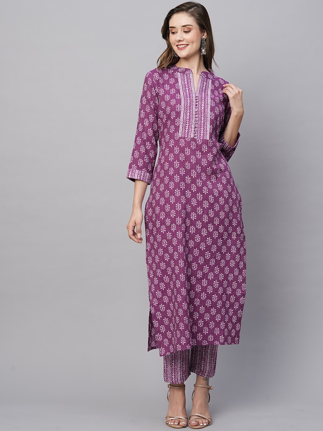 

KALINI Floral Printed Regular Kurta with Trousers, Purple