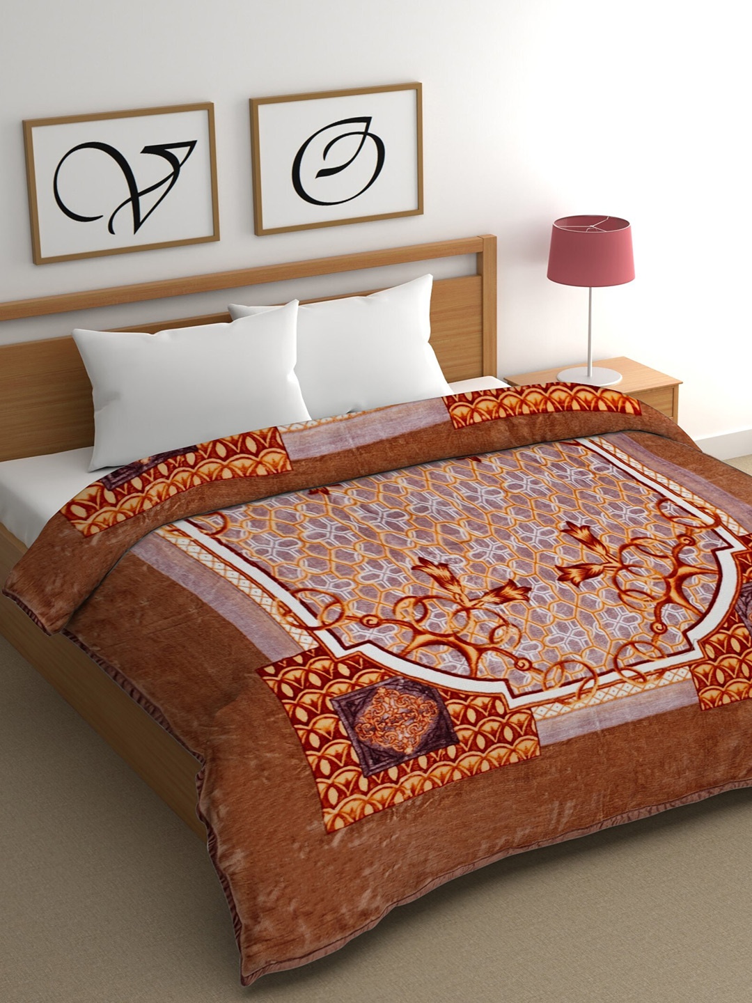 

CHHAVI INDIA Brown & Red Ethnic Motifs Heavy Winter 450 GSM Double Bed Blanket