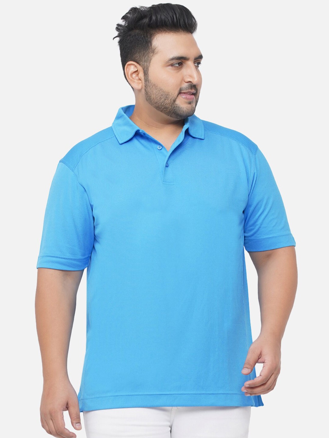 

Santonio Plus Size Polo Collar Cotton T-Shirt, Blue