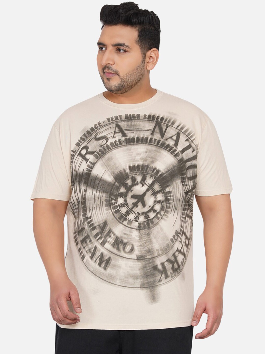 

Santonio Plus Size Graphic Printed Regular Fit Cotton T-shirt, Beige