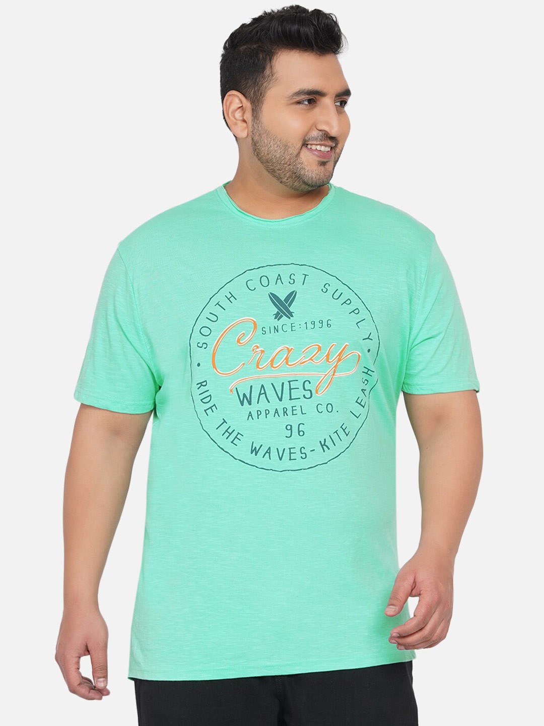 

Santonio Plus Size Typography Printed Cotton T-shirt, Sea green