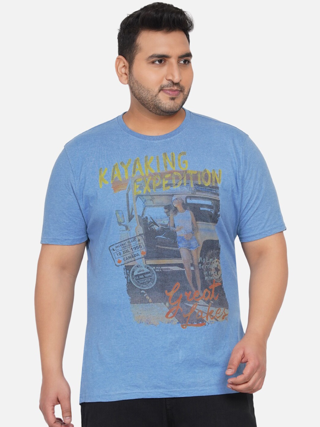 

Santonio Plus Size Graphic Printed Cotton T-shirt, Blue