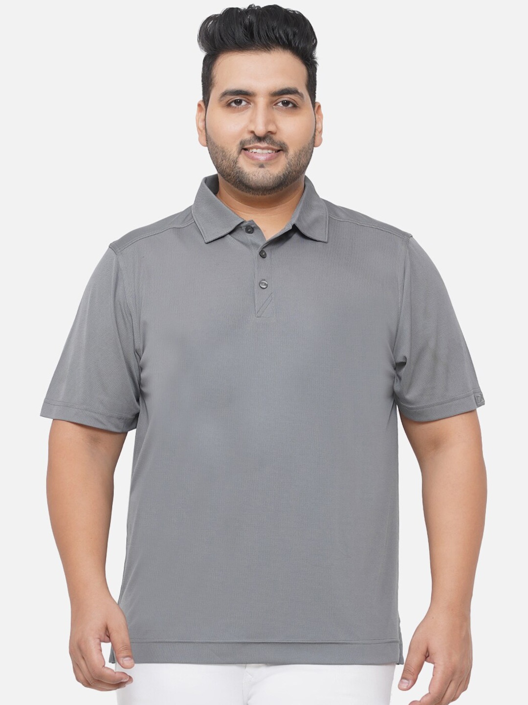 

Santonio Plus Size Polo Collar Cotton T-shirt, Grey