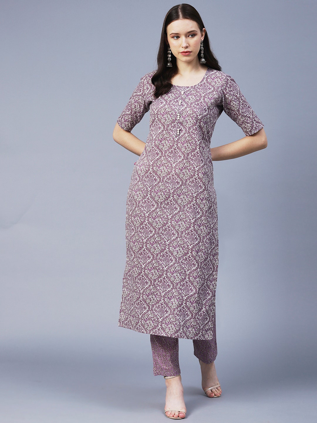 

KALINI Floral Printed Regular Kurta with Trousers, Purple