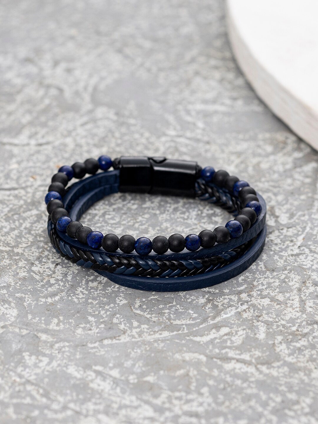 

WROGN Men Leather Wraparound Bracelet, Blue