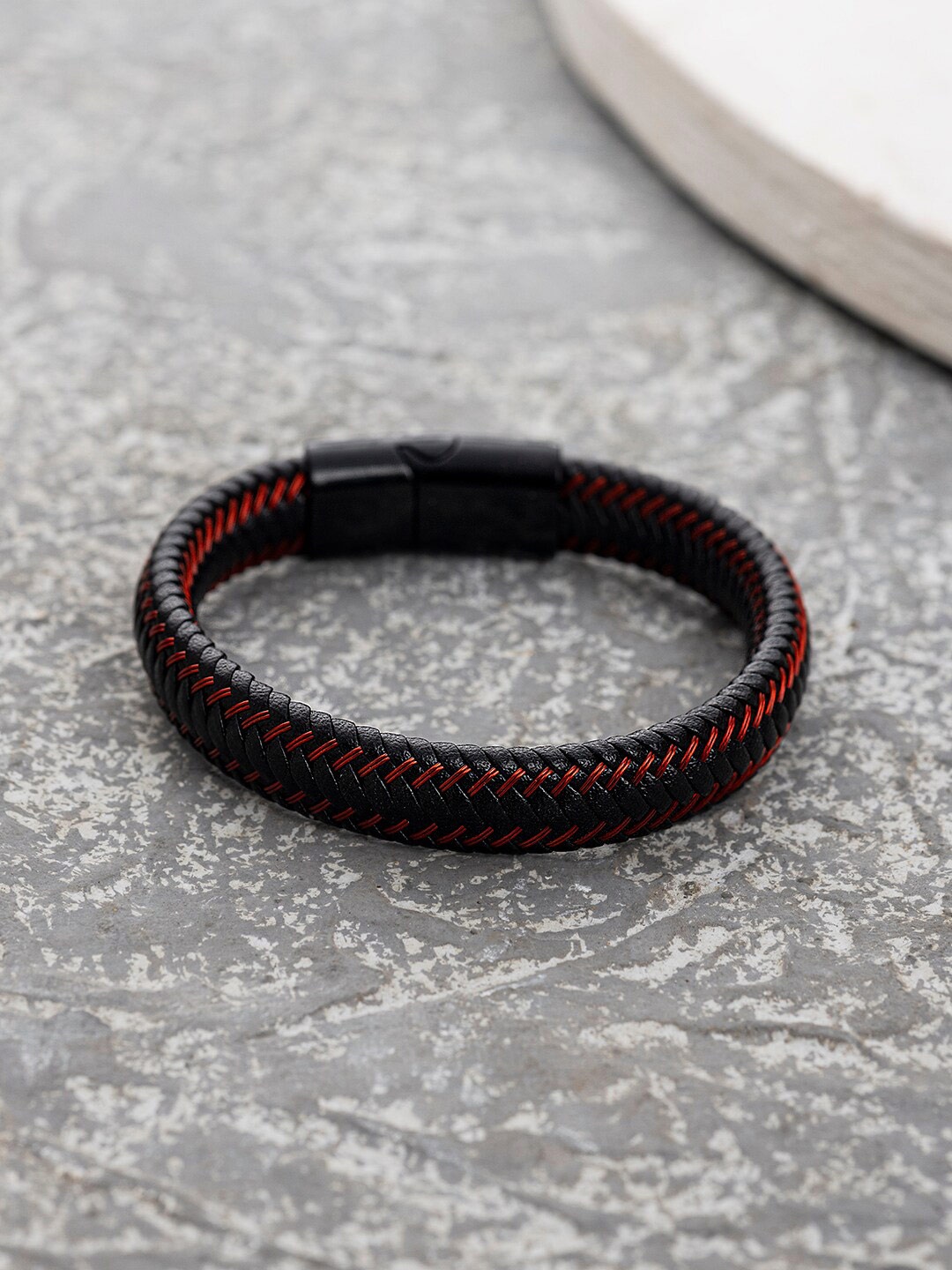 

WROGN Men Leather Wraparound Bracelet, Black