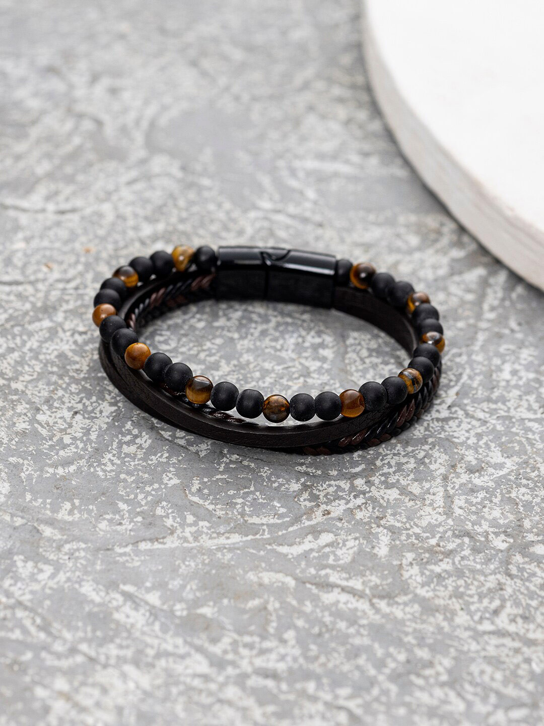 

WROGN Men Leather Wraparound Bracelet, Brown