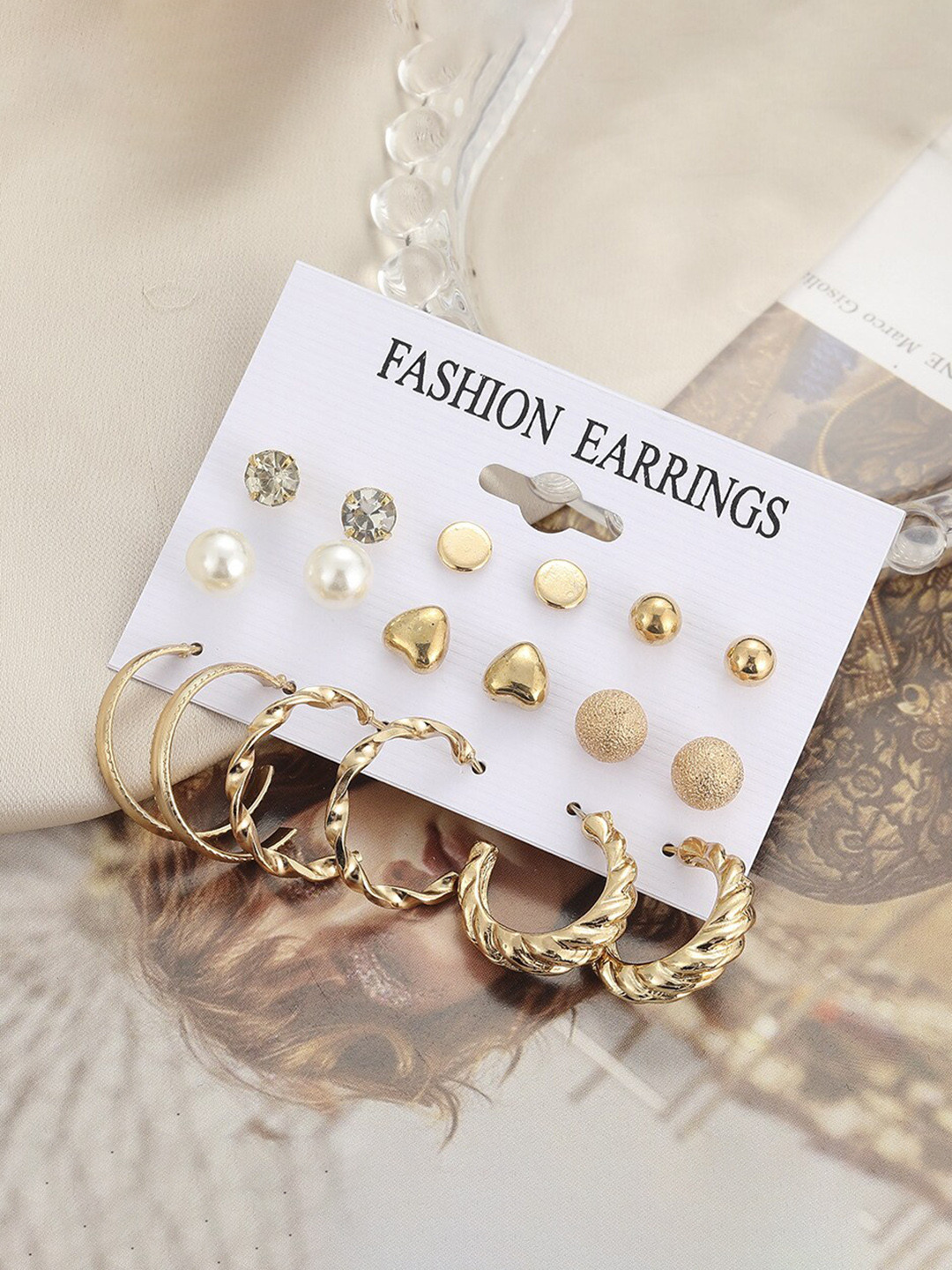 

VIEN Set Of 9 Gold Plated Geometric Studs