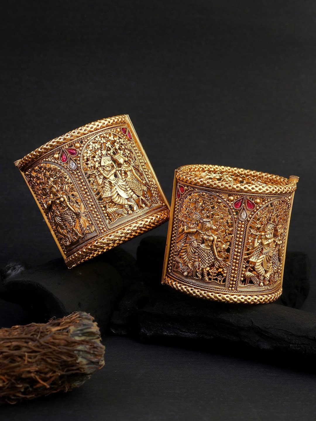 

Adwitiya Collection Set Of 2 Gold-Plated Stone-Studded Bangles