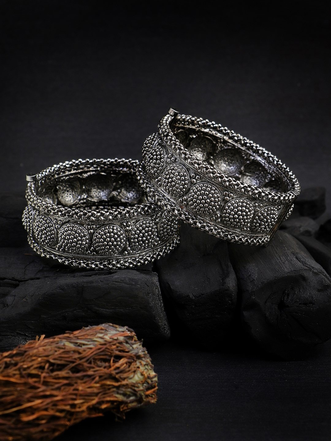 

Adwitiya Collection Set Of 2 Silver-Plated Beaded Bangles
